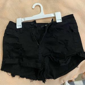 black high rise jean shorts with rips